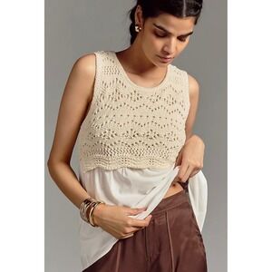 Anthropologie Cream Crochet Overlay Tank Top